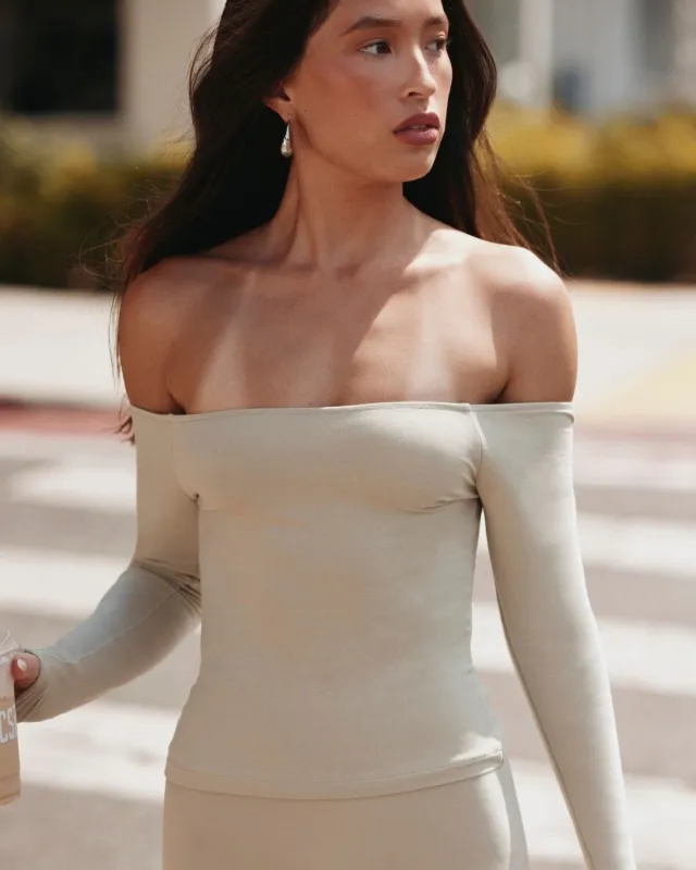 Off Shoulder Leisure Top | Sage sold by Crop Shop Boutique