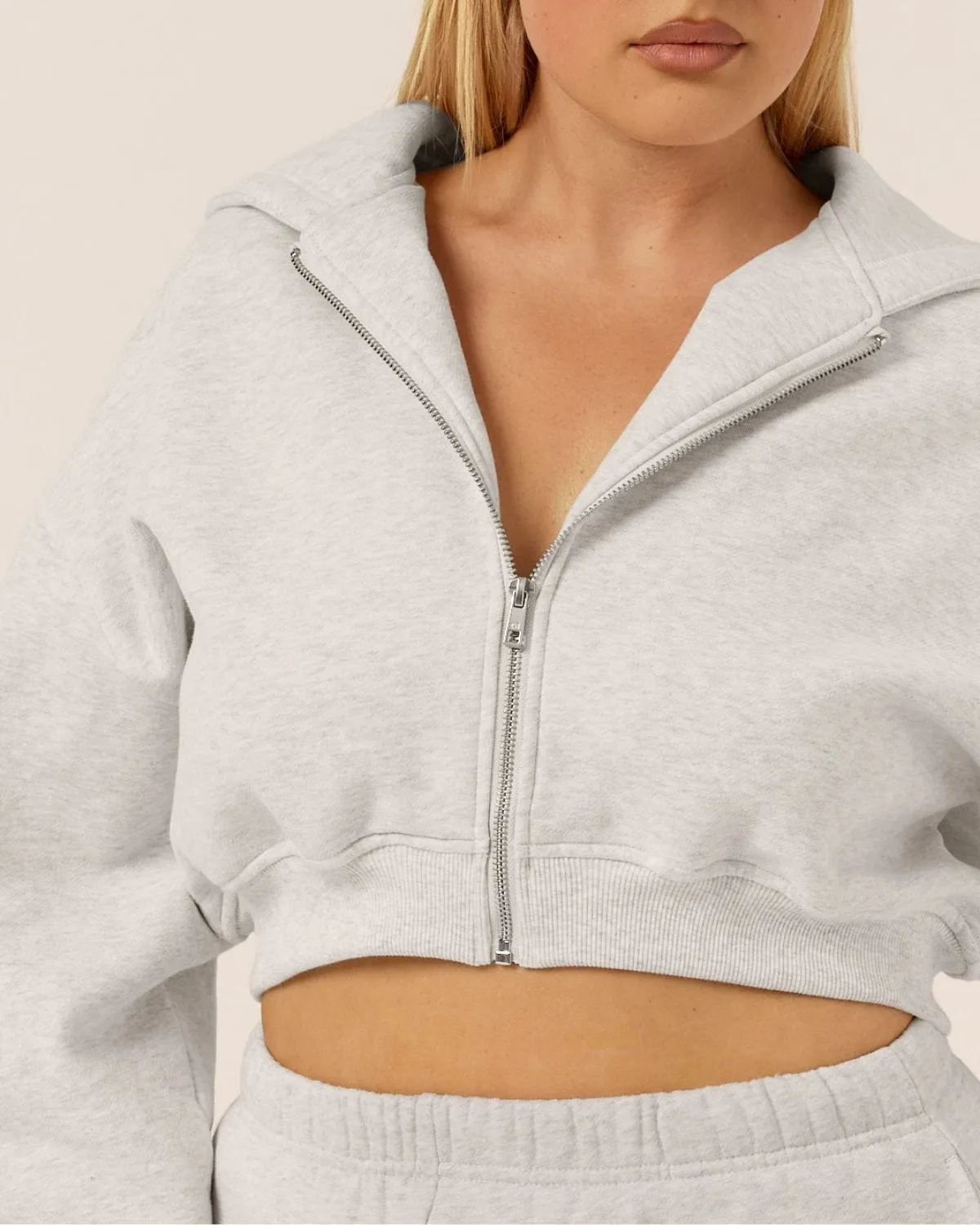 Cropped Zip Hoodie | Snow Marl sold by Crop Shop Boutique product image thumbnail 2