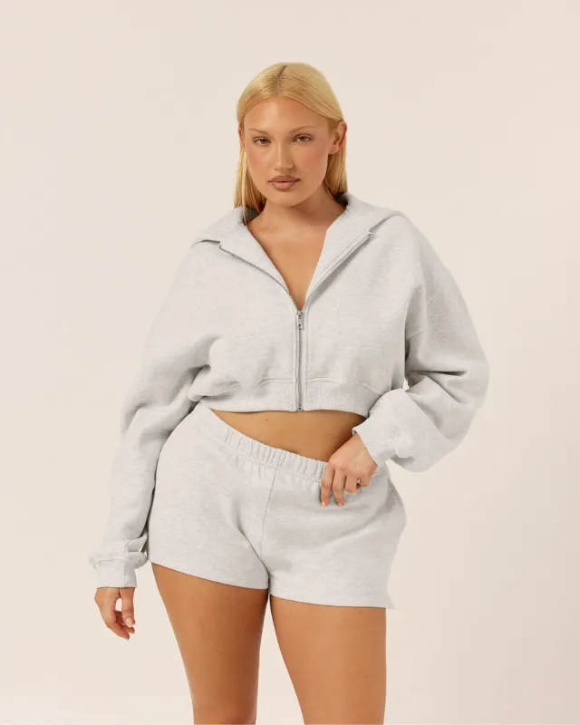 Cropped Zip Hoodie | Snow Marl sold by Crop Shop Boutique