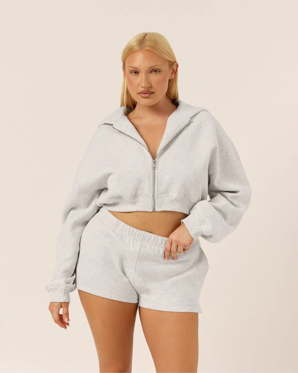 Cropped Zip Hoodie | Snow Marl sold by Crop Shop Boutique