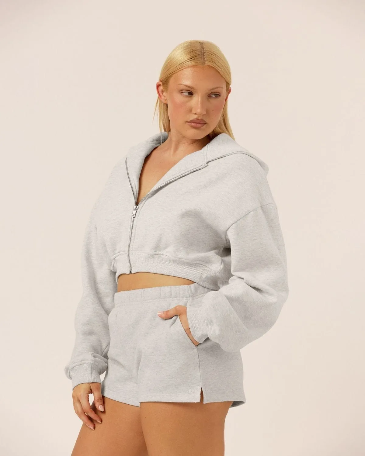 Cropped Zip Hoodie | Snow Marl sold by Crop Shop Boutique product image thumbnail 3