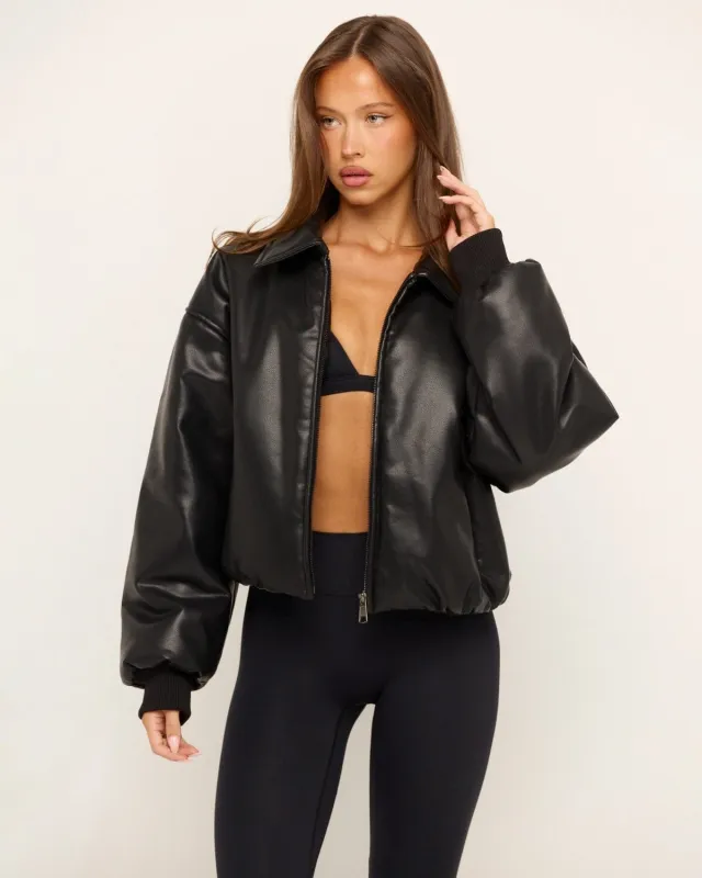 Faux Leather Bomber Jacket | Black sold by Crop Shop Boutique