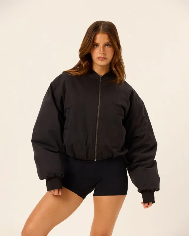 Bomber Jacket | Black sold by Crop Shop Boutique