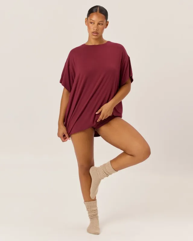 Oversized Sleep Tee | Burgundy sold by Crop Shop Boutique