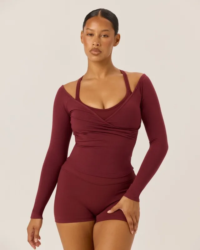 Off Shoulder Wrap Top | Burgundy made by Crop Shop Boutique