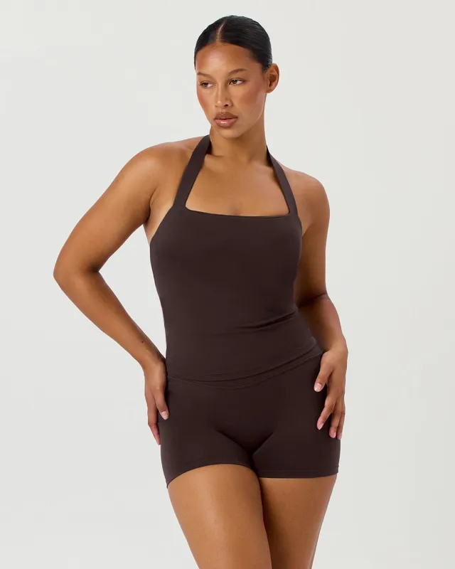 Serenity Halle Halter Tank | Espresso sold by Crop Shop Boutique