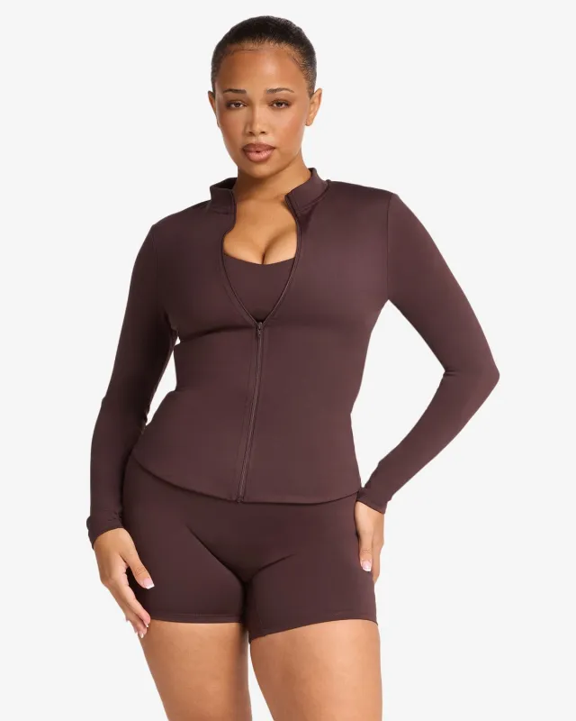 Serenity Longline Zip Up Jacket | Espresso made by Crop Shop Boutique