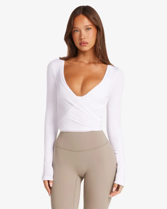 Ballet Wrap Top | White sold by Crop Shop Boutique
