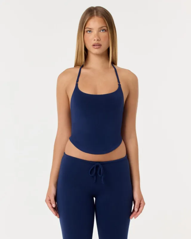 Open Back Halter Top | Navy made by Crop Shop Boutique