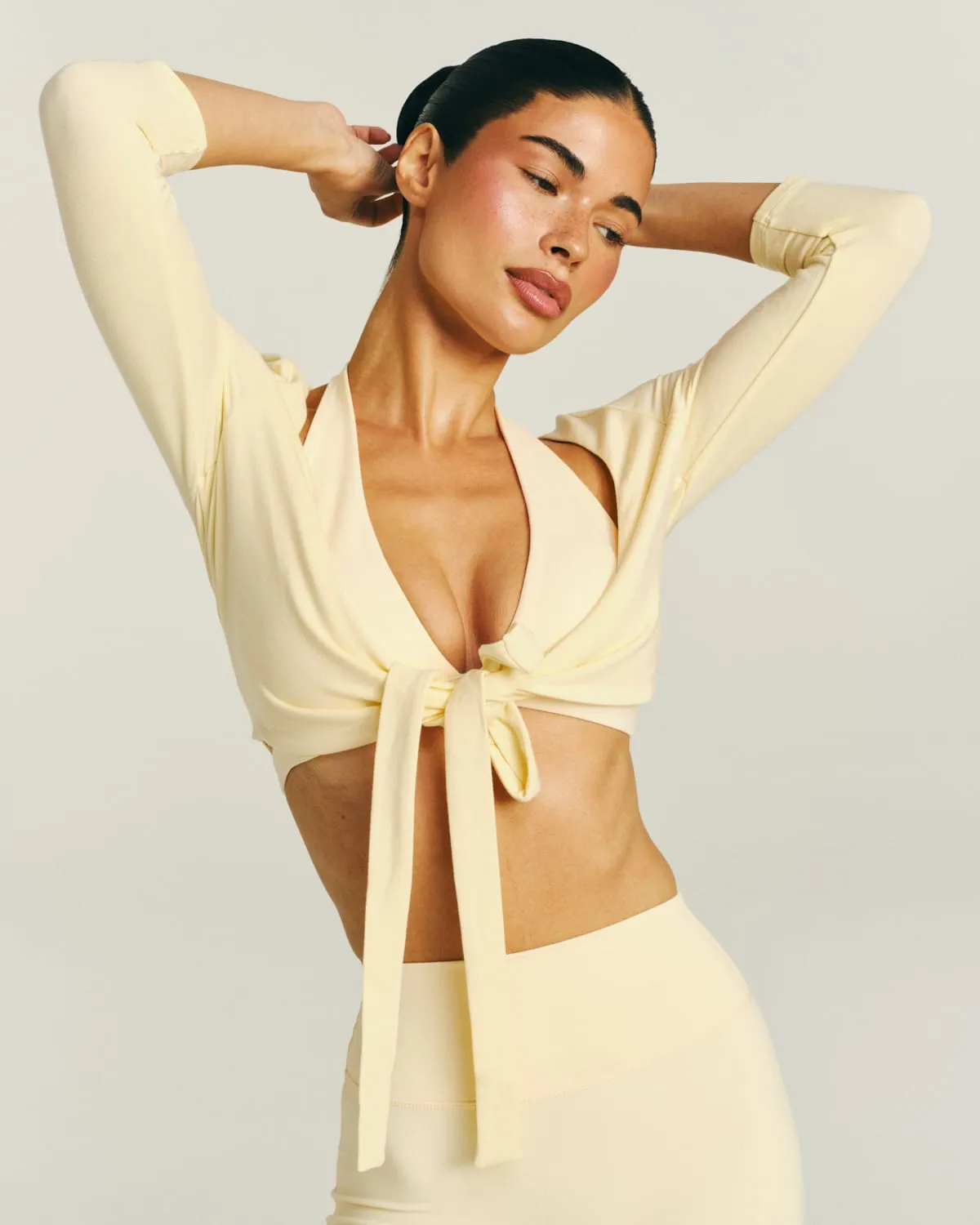 Ballet Wrap Cropped Top 3/4 Sleeve | Butter sold by Crop Shop Boutique