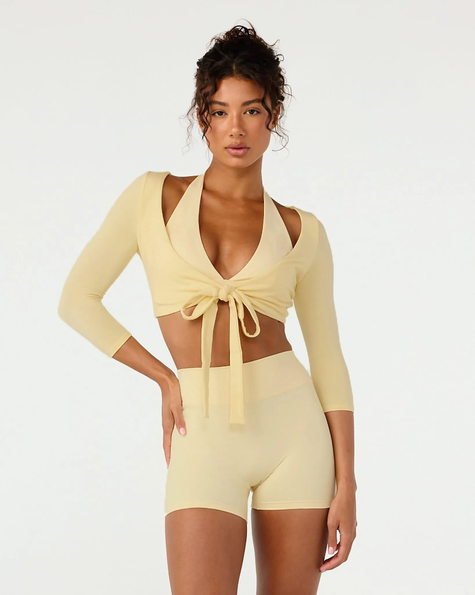 Ballet Wrap Cropped Top 3/4 Sleeve | Butter sold by Crop Shop Boutique product image thumbnail 5