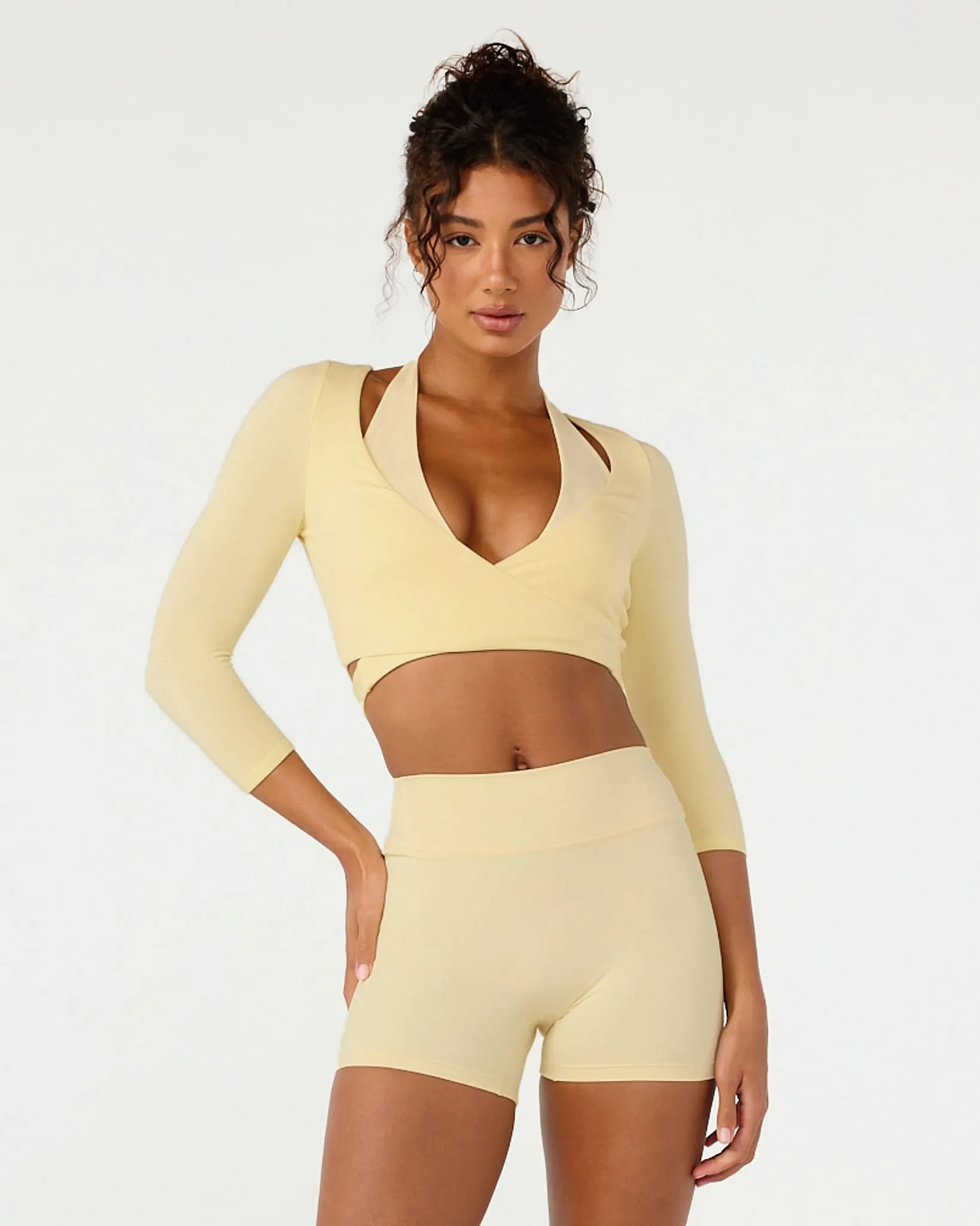 Ballet Wrap Cropped Top 3/4 Sleeve | Butter sold by Crop Shop Boutique product image thumbnail 2
