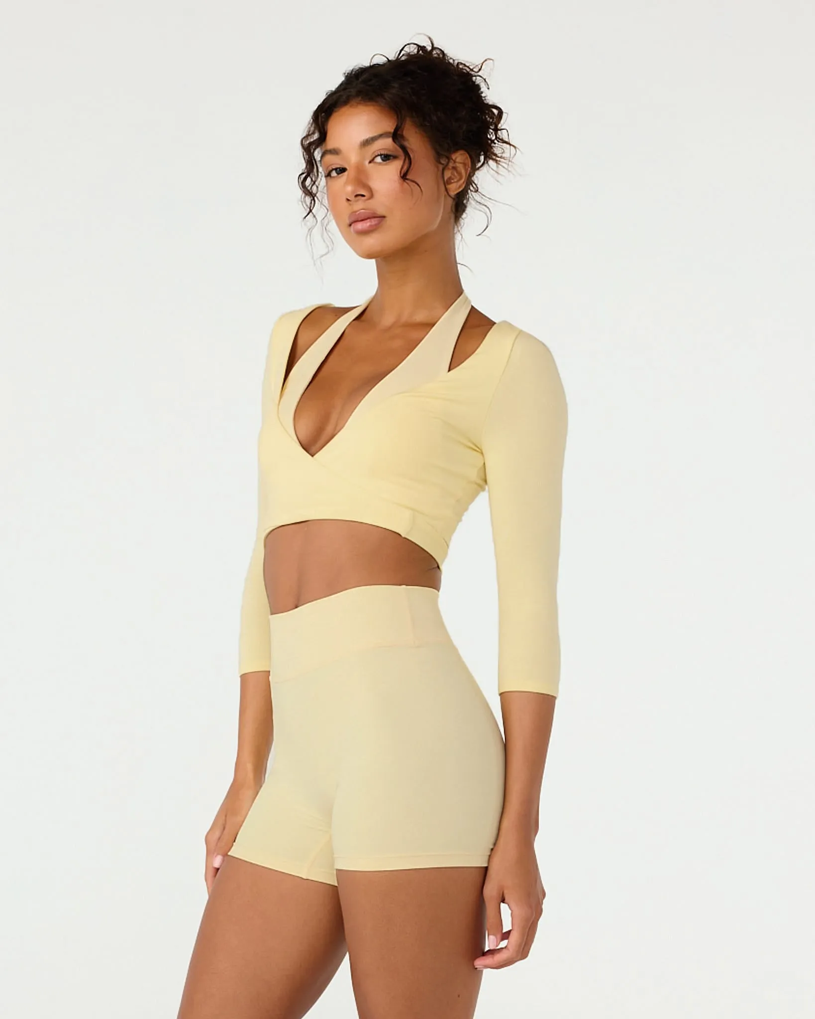 Ballet Wrap Cropped Top 3/4 Sleeve | Butter sold by Crop Shop Boutique product image thumbnail 3