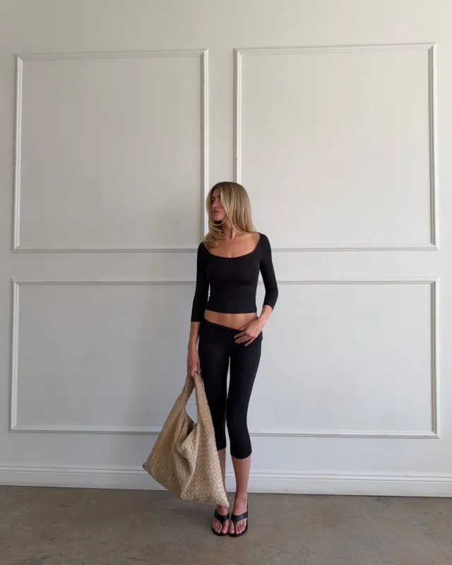 Foldover Jersey Capri Leggings | Black made by Crop Shop Boutique