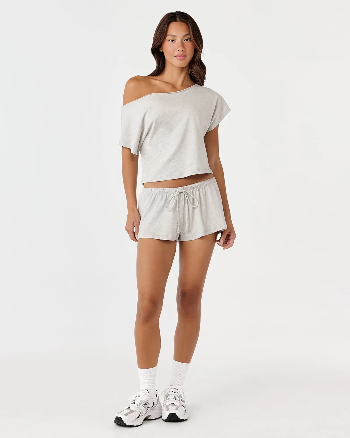 Mini Drawstring Shorts | Grey Marle sold by Crop Shop Boutique product image thumbnail 3
