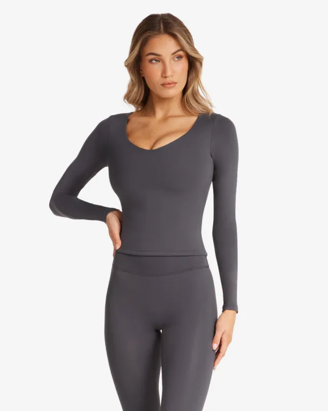 Form Alina Long Sleeve Top | Charcoal sold by Crop Shop Boutique