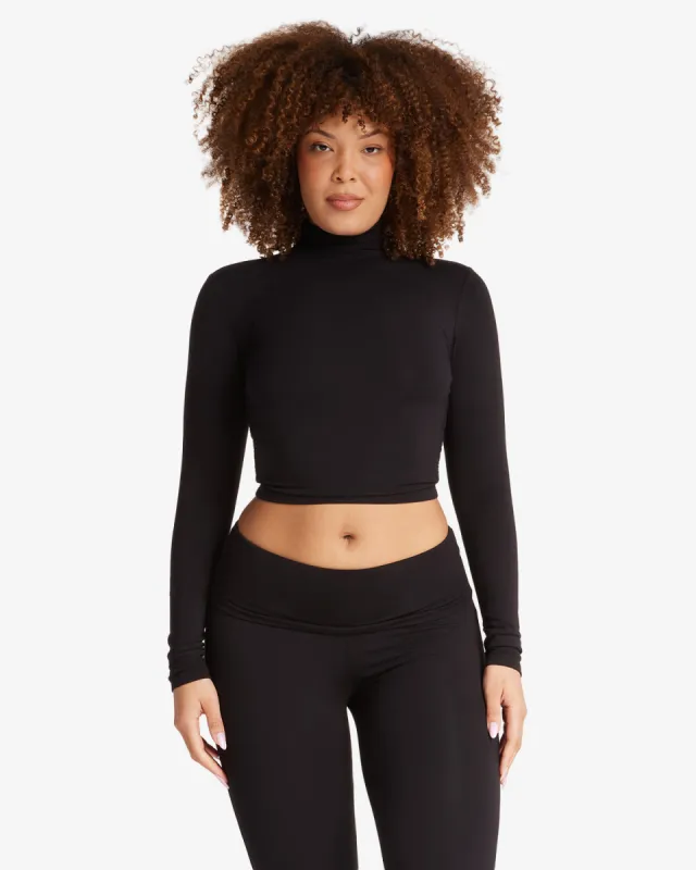 Long Sleeve Turtle Neck Top | Black sold by Crop Shop Boutique