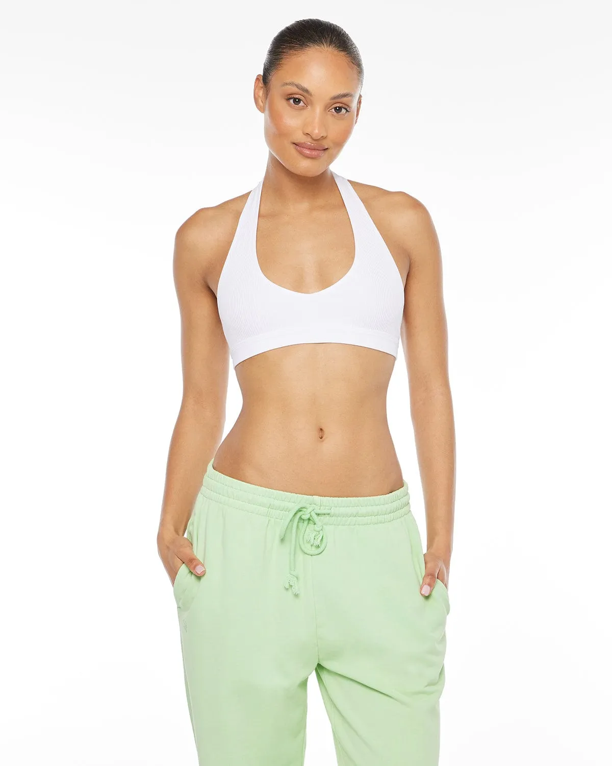 Seamless Lounge Halter Bralette | White sold by Crop Shop Boutique