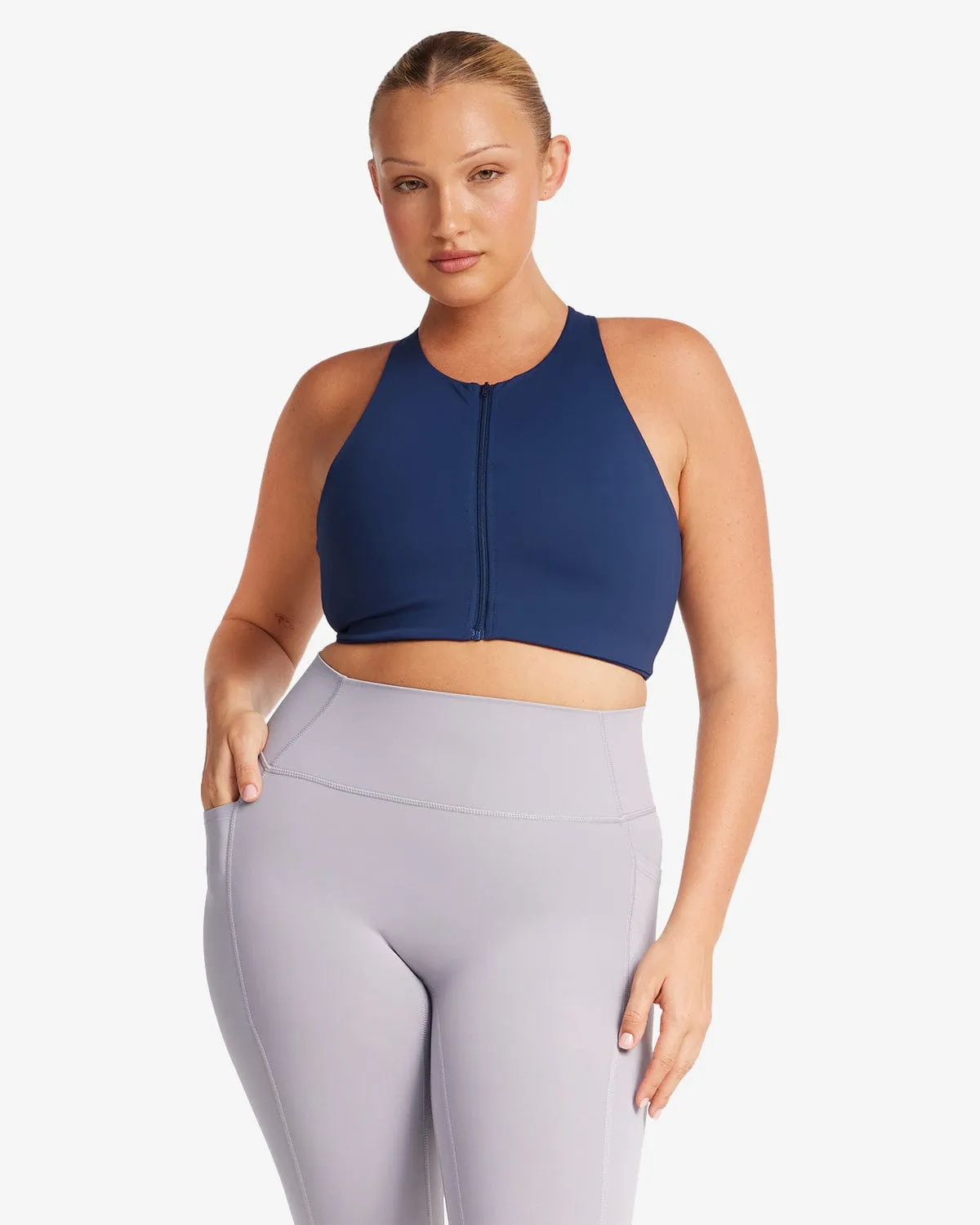 Activluxe Dawn Zip Crop | Navy sold by Crop Shop Boutique