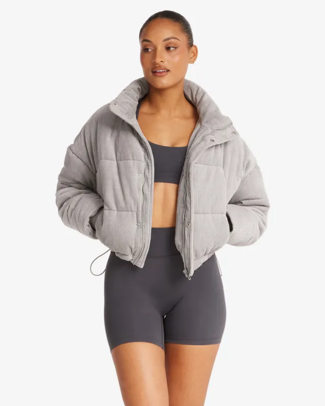 Corduroy Cropped Puffer Jacket | Grey sold by Crop Shop Boutique