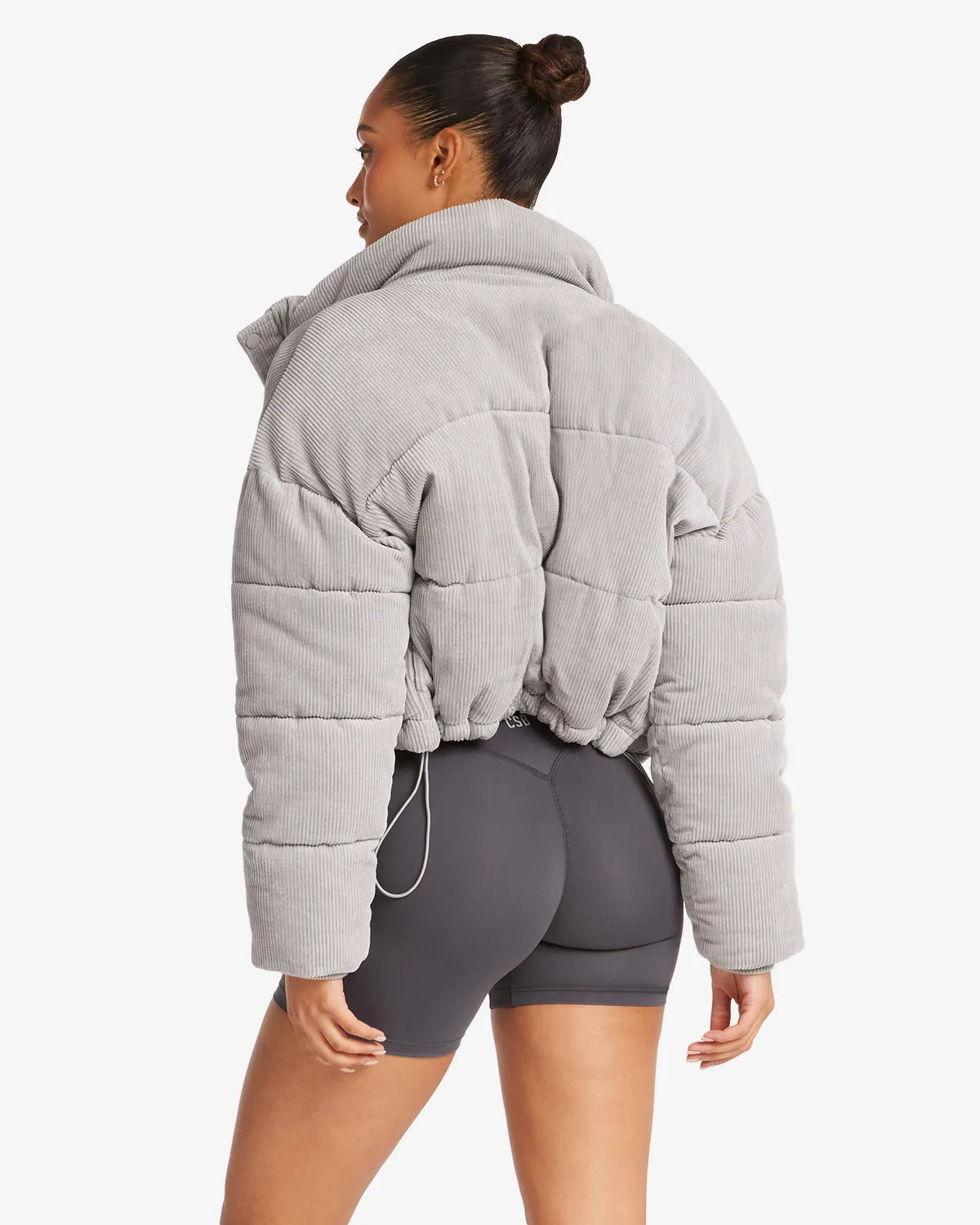 Corduroy Cropped Puffer Jacket | Grey sold by Crop Shop Boutique product image thumbnail 3