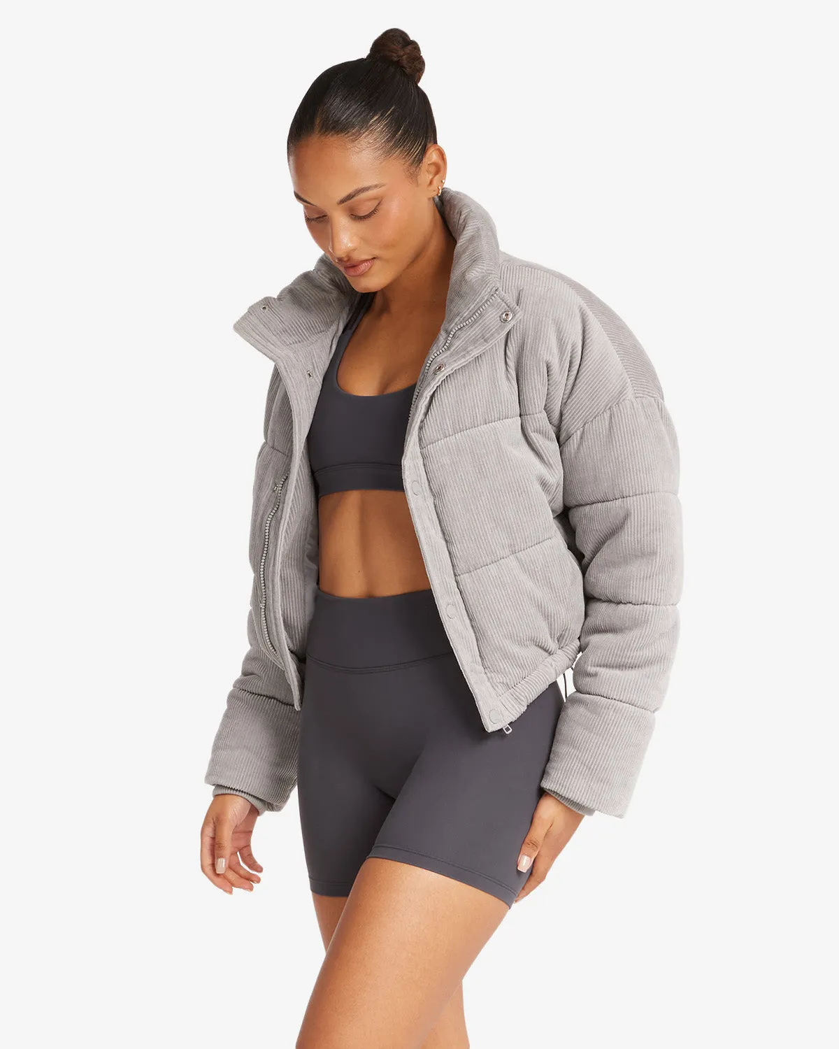 Corduroy Cropped Puffer Jacket | Grey sold by Crop Shop Boutique product image thumbnail 2