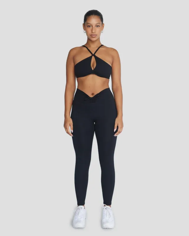 Serenity Drawstring Scrunch Leggings | Black sold by Crop Shop Boutique