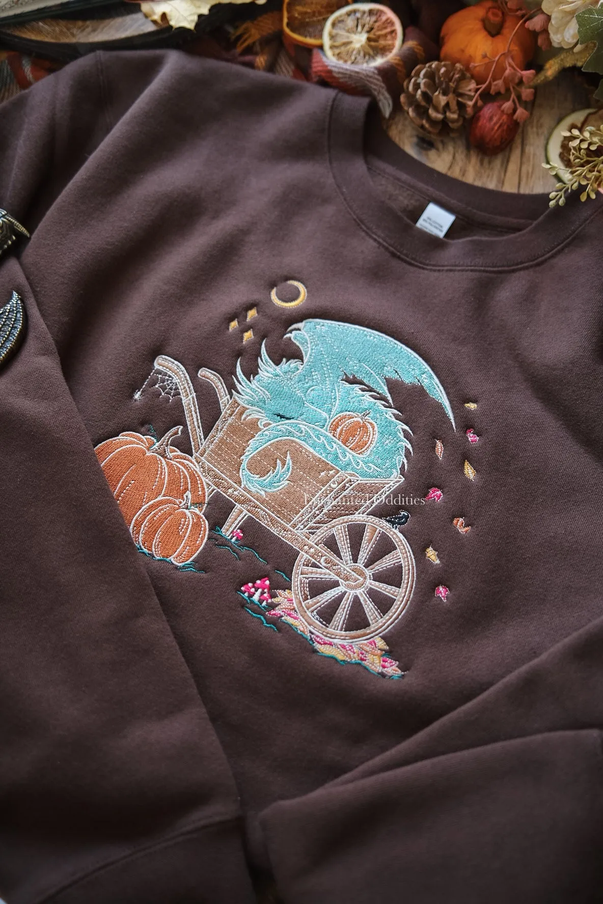 BROWN Sleepy Harvest Dragon Embroidered Crewneck sold by Enchanted Oddities product image thumbnail 2