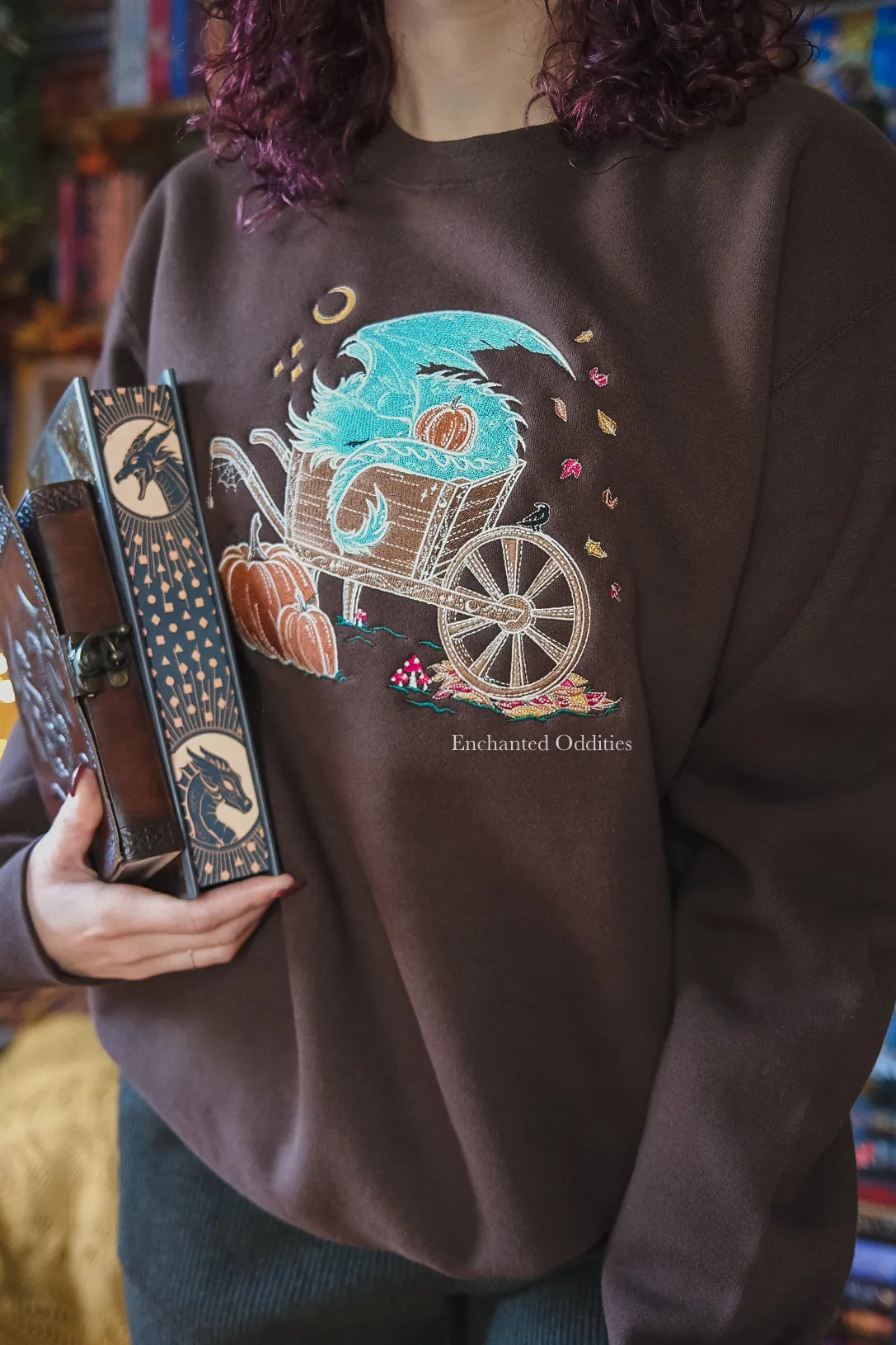 BROWN Sleepy Harvest Dragon Embroidered Crewneck sold by Enchanted Oddities product image thumbnail 3