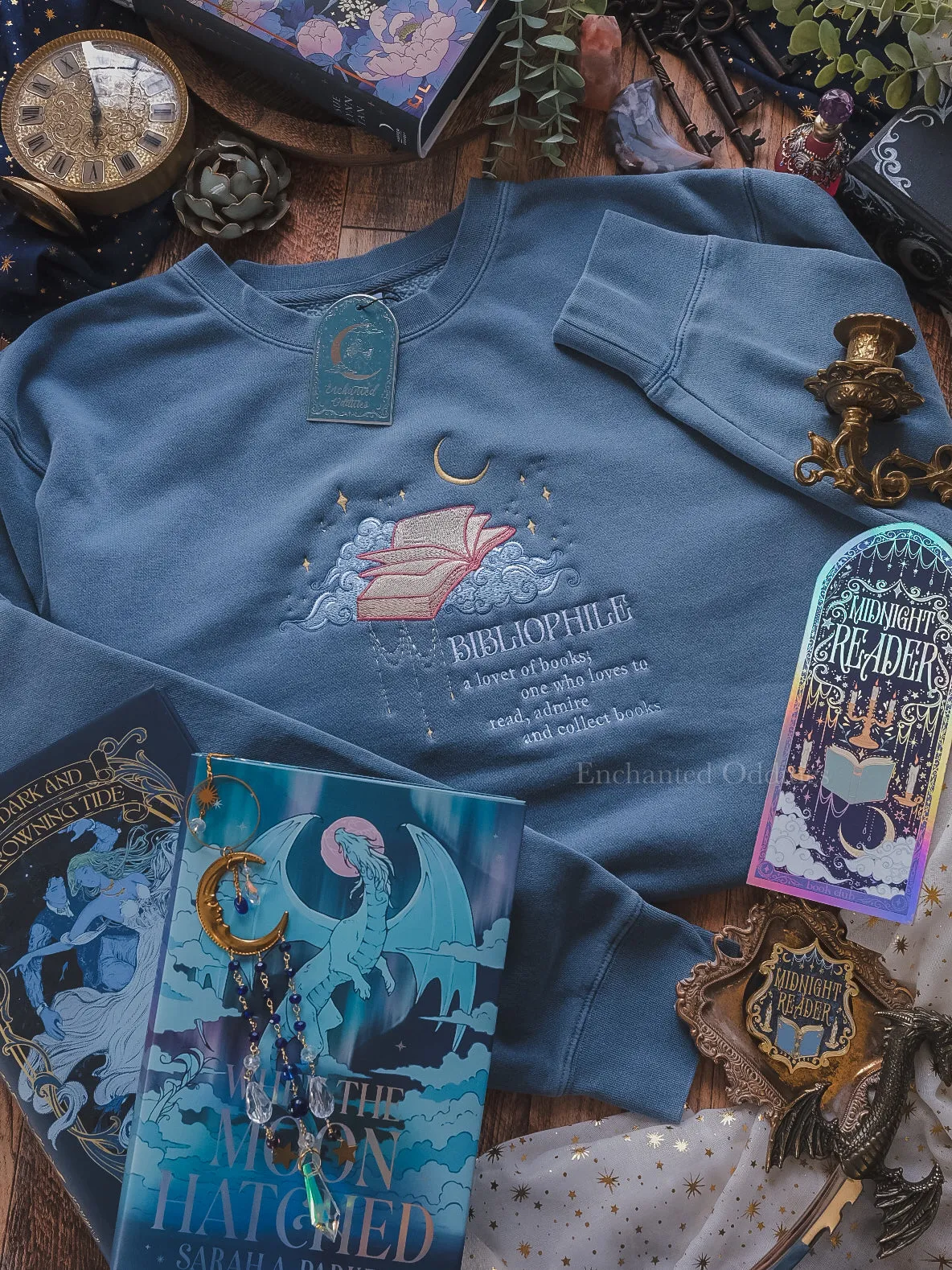 Bibliophile crewneck sold by Enchanted Oddities