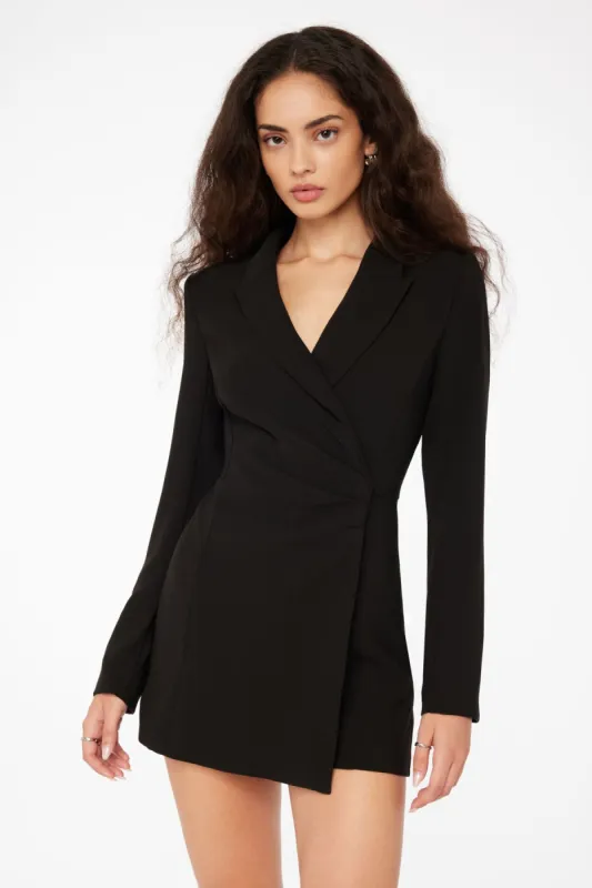 Maggie Long Sleeve Blazer Romper With Pleats sold by Dynamite