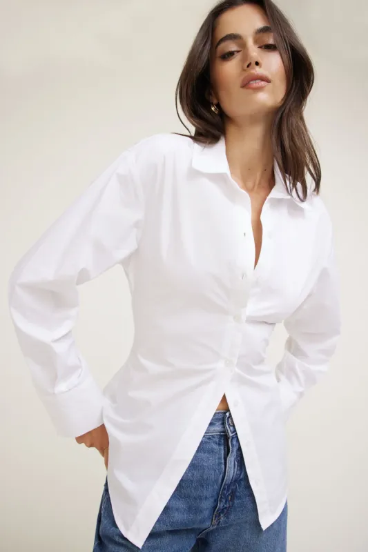 Cinched Waist Poplin Shirt sold by Dynamite