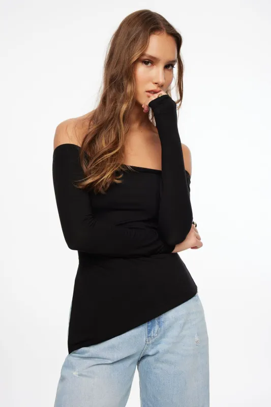 Off Shoulder Tunic Slit Top sold by Dynamite