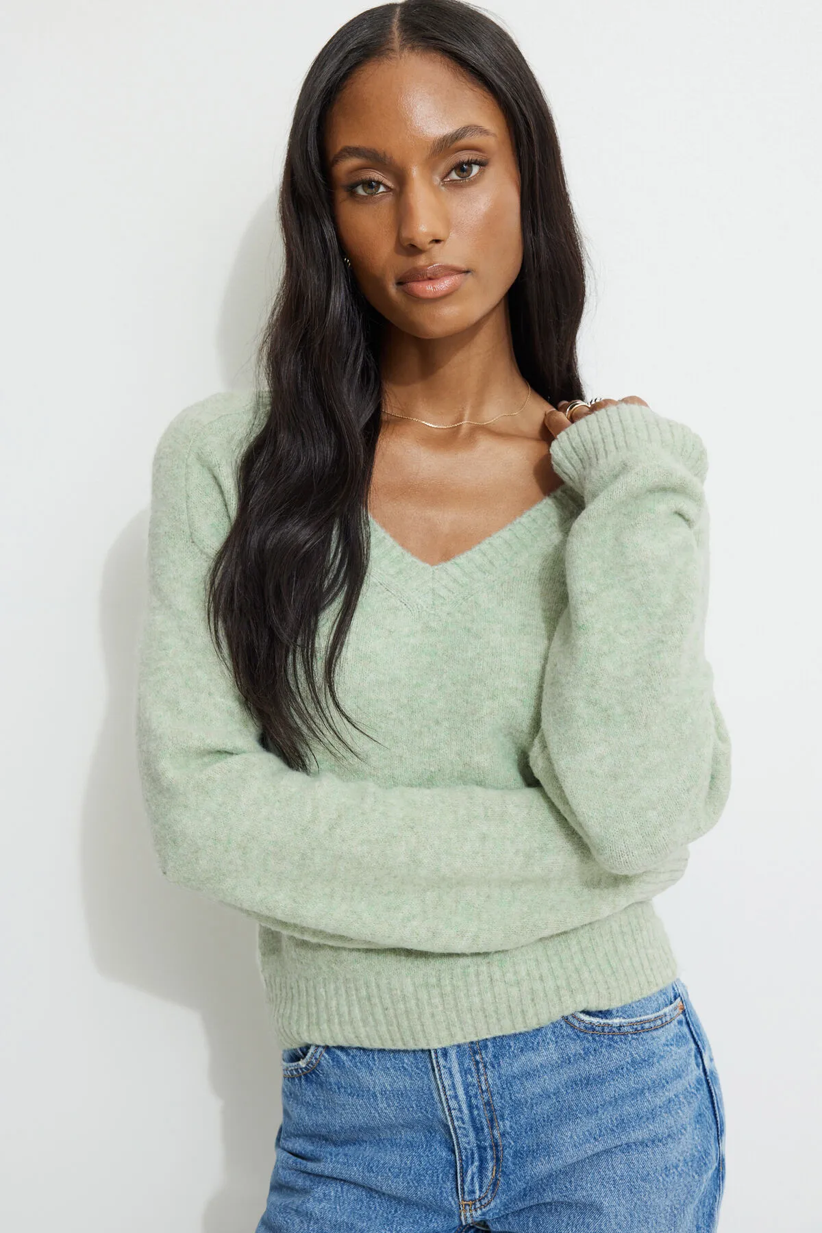 Heavenlyarn™ V Neck Sweater sold by Dynamite