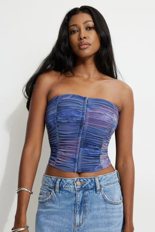 Salma Ruched Mesh Bustier Top sold by Dynamite