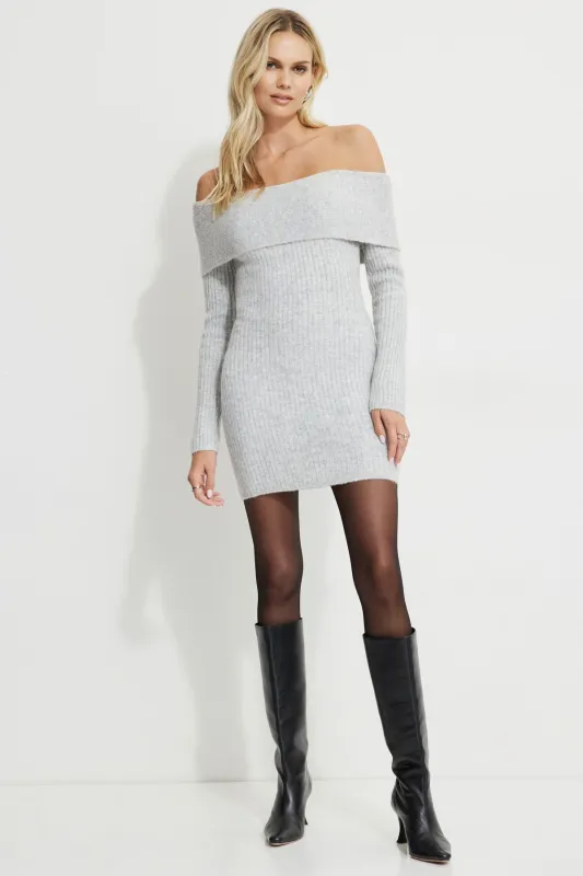 Heavenlyarn™ Off Shoulder Mini Sweater Dress sold by Dynamite