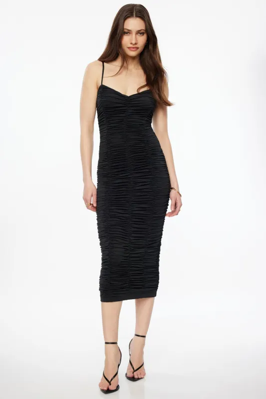 Ruched V Neck Midi Dress sold by Dynamite