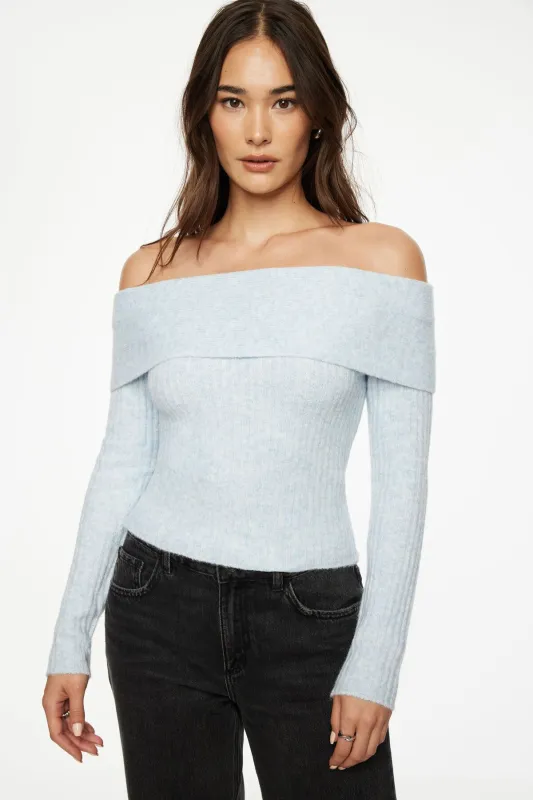 Heavenlyarn™ Laura Off Shoulder Sweater sold by Dynamite