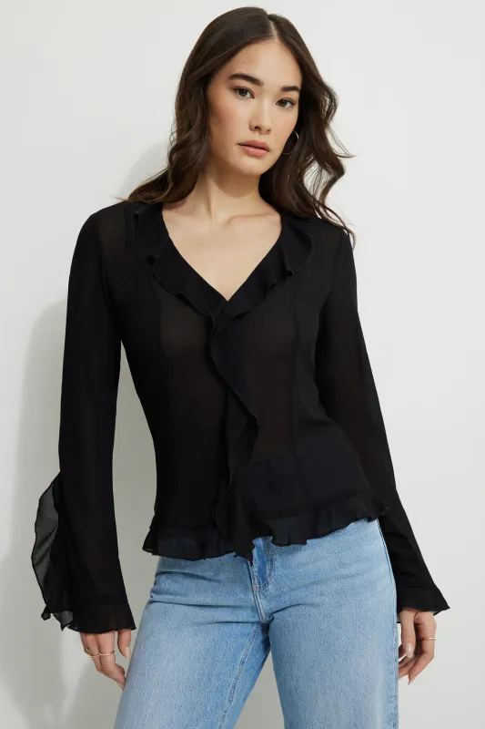 Ruffled Flyaway Blouse sold by Dynamite