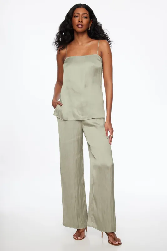 Crinkled Wide Leg Satin Pants sold by Dynamite
