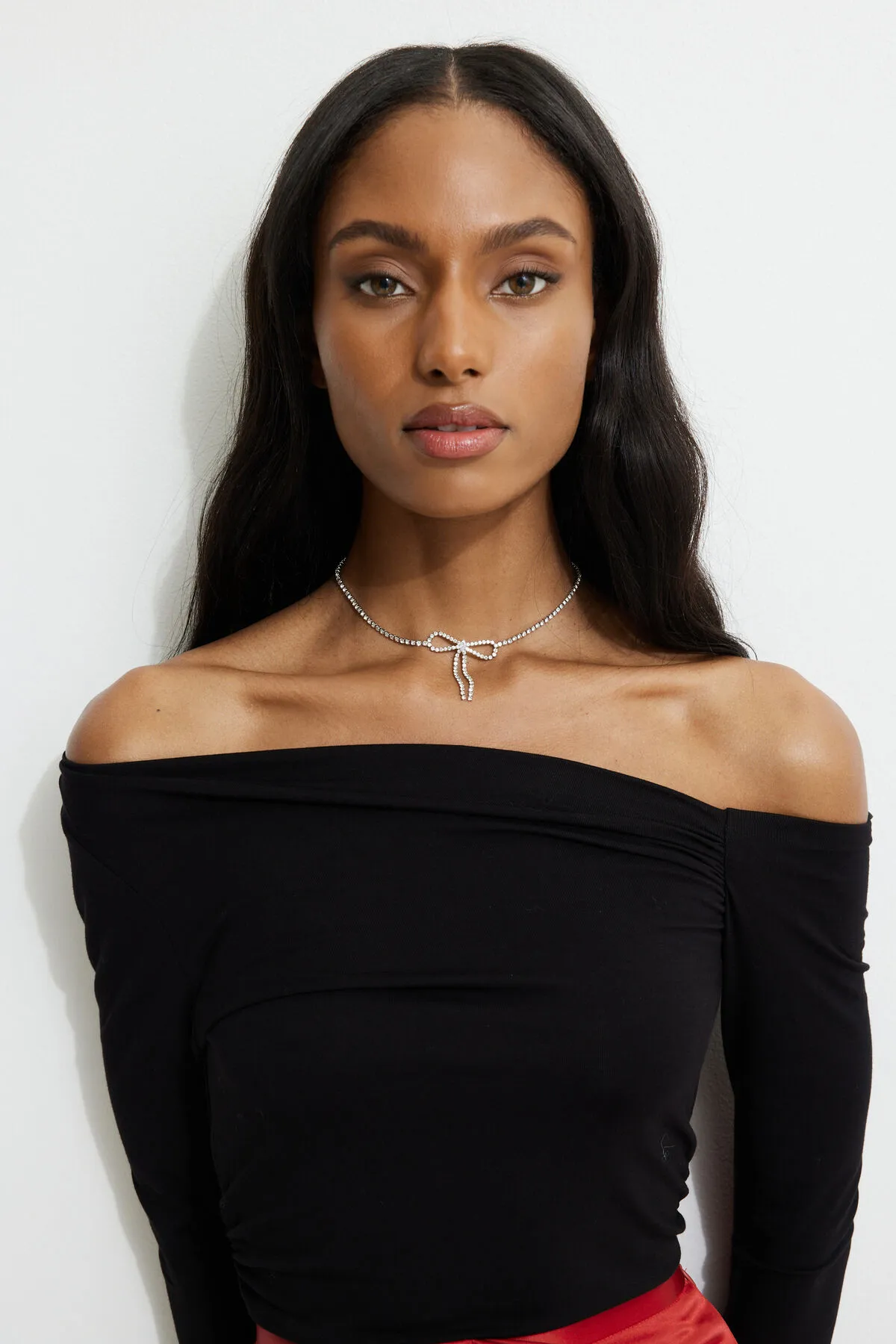 Delicate Gem Bow Choker Necklace sold by Dynamite