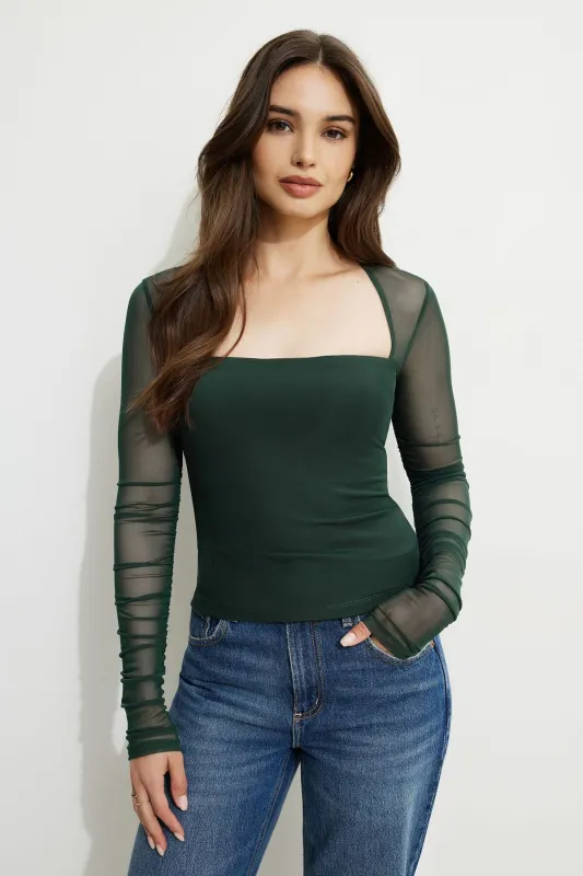 Shirred Long Sleeve Bolero Top sold by Dynamite