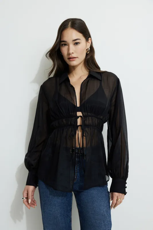 Organza Flyaway Blouse sold by Dynamite