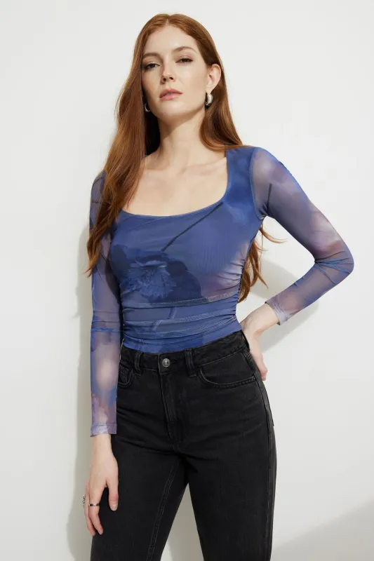 Scarlette Ruched Mesh Top sold by Dynamite