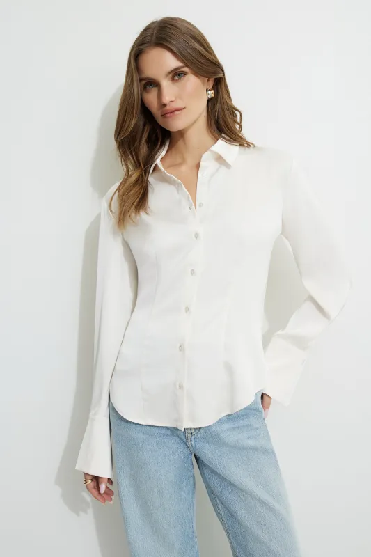 Cinched Satin Shirt sold by Dynamite