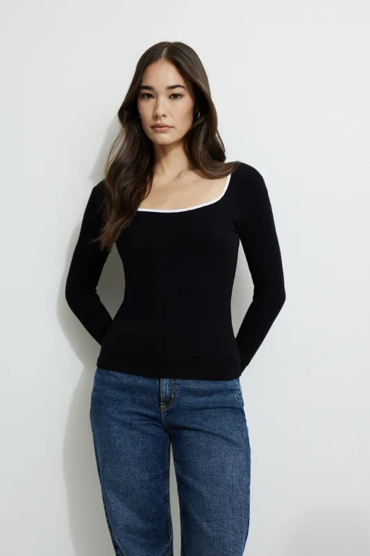 Ribbed Contrast Long Sleeve T-Shirt sold by Dynamite