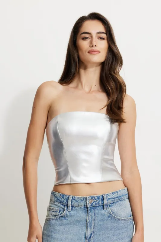 Metallic Faux Leather Tube Top sold by Dynamite