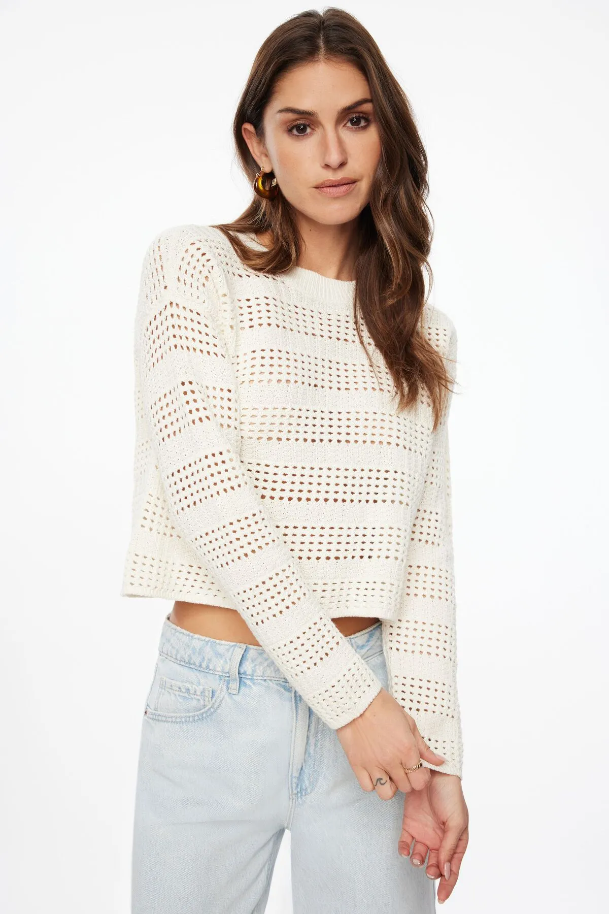 Open Knit Crewneck Sweater sold by Dynamite