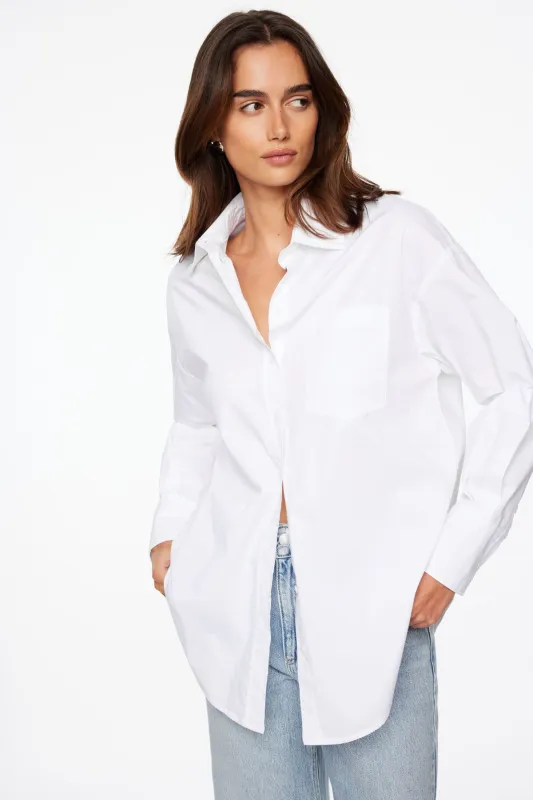 Frida Oversized Poplin Button Up Shirt sold by Dynamite