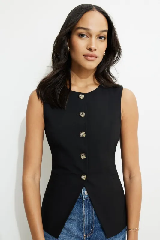 Emery Round Neck Flyaway Vest sold by Dynamite